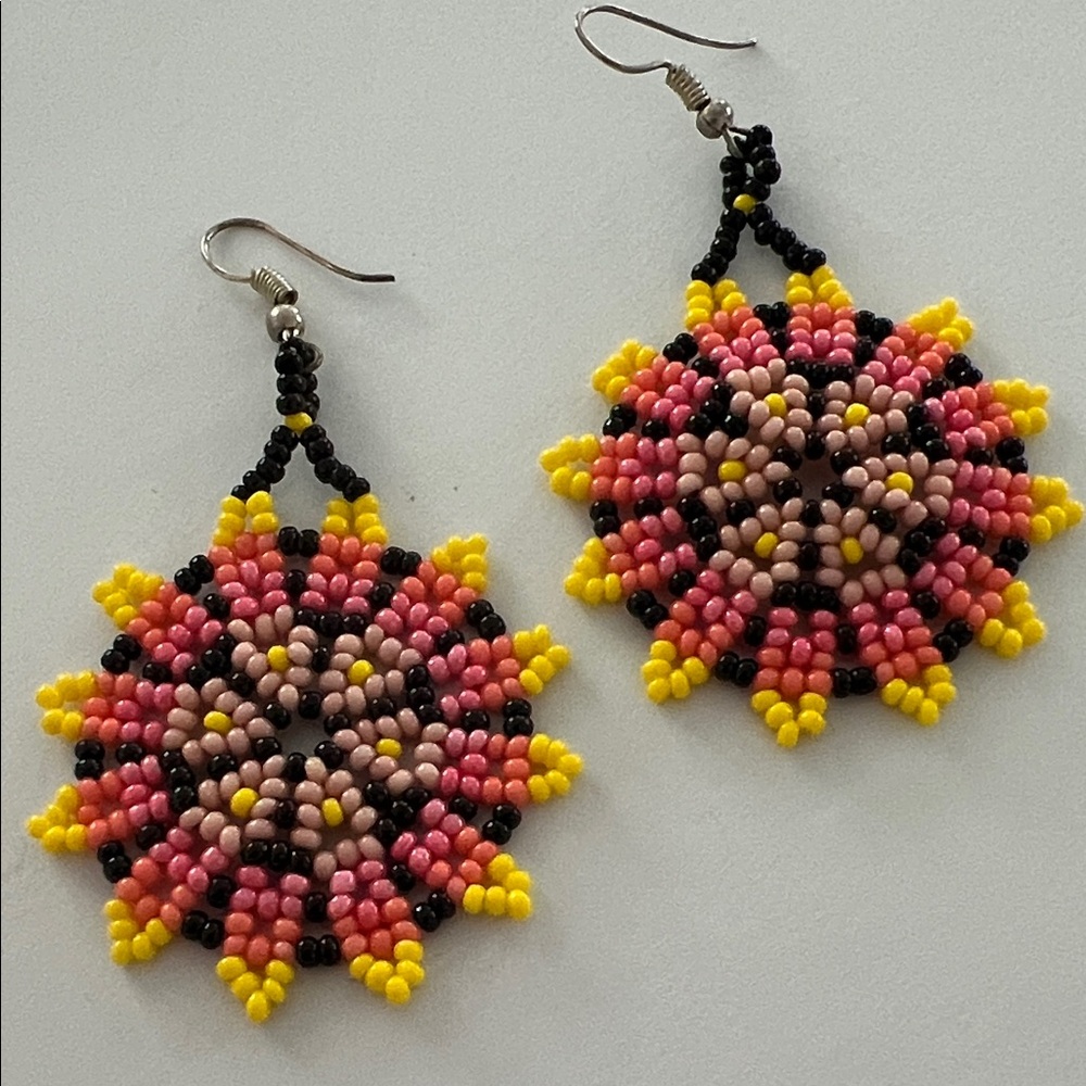 Colorful Beaded Handmade Flower Earrings